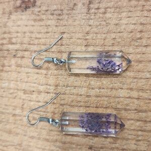 Vintage Sheer Floral Crystal‎ Resin Earrings Pressed Flowers
